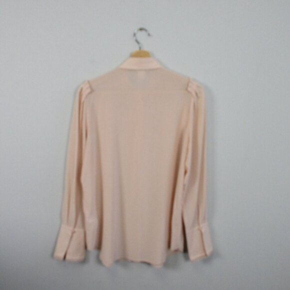 Club Monaco Silk Button Up Blouse Women M Peach Ruffle Long Sleeve Classy 128 - Picture 2 of 13